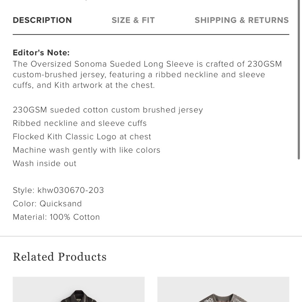 Kith Long-Sleeve Crewneck Shirt Color Quicksand - Picture 11 of 11